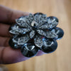 Black Floral Rhinestone Magnetic Brooch - QB's Magnetic Creations