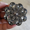 Black Floral Rhinestone Magnetic Brooch - QB's Magnetic Creations