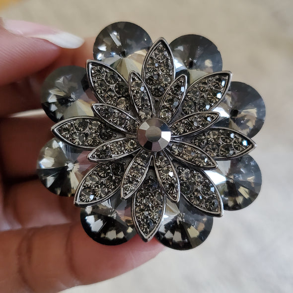 Black Floral Rhinestone Magnetic Brooch - QB's Magnetic Creations