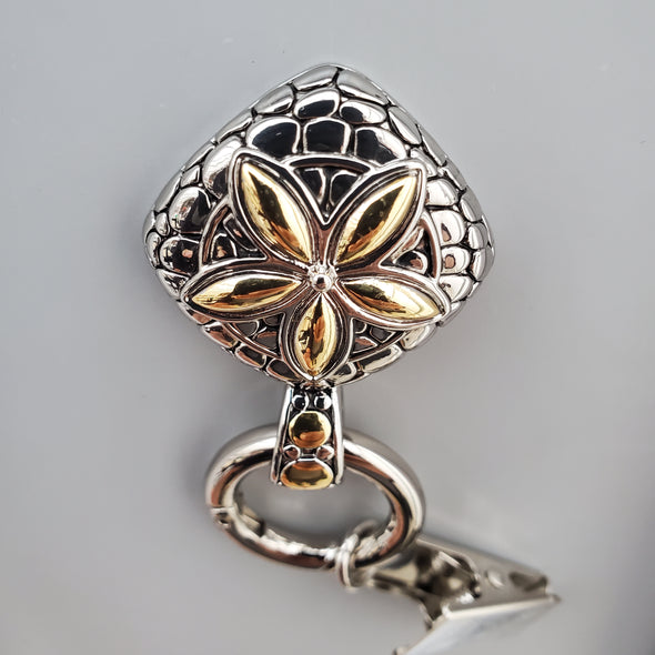 Silver Gold Flower Magnetic Badge / Eyeglass Holder - QB's Magnetic Creations
