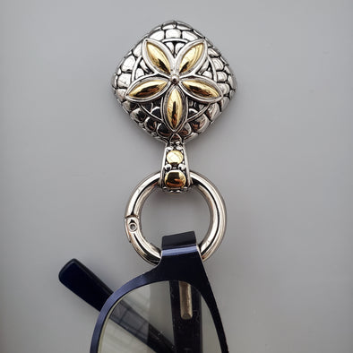 Silver Gold Flower Magnetic Badge / Eyeglass Holder - QB's Magnetic Creations