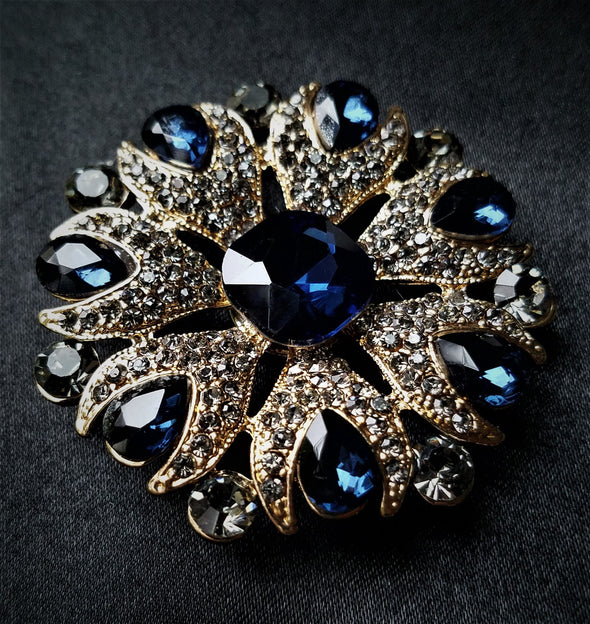 Blue & Gold Rhinestone Magnetic Brooch - QB's Magnetic Creations